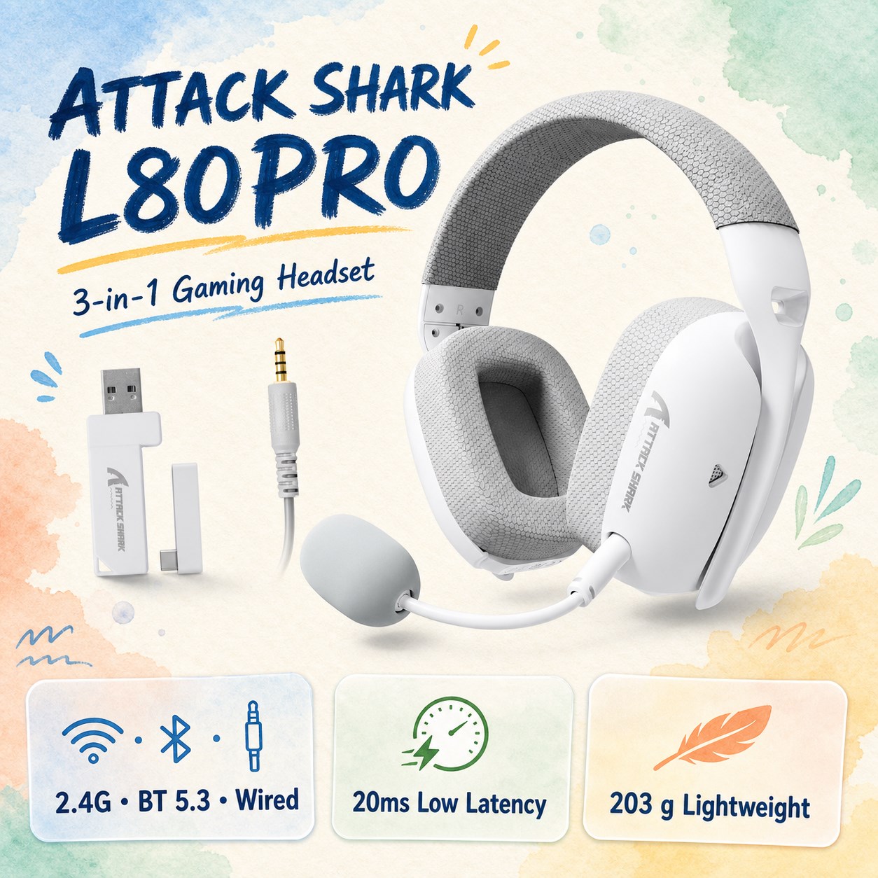 Esports Wireless Gaming Headset - ATTACK SHARK L80PRO Ultralichte 3-in-1 Gaming