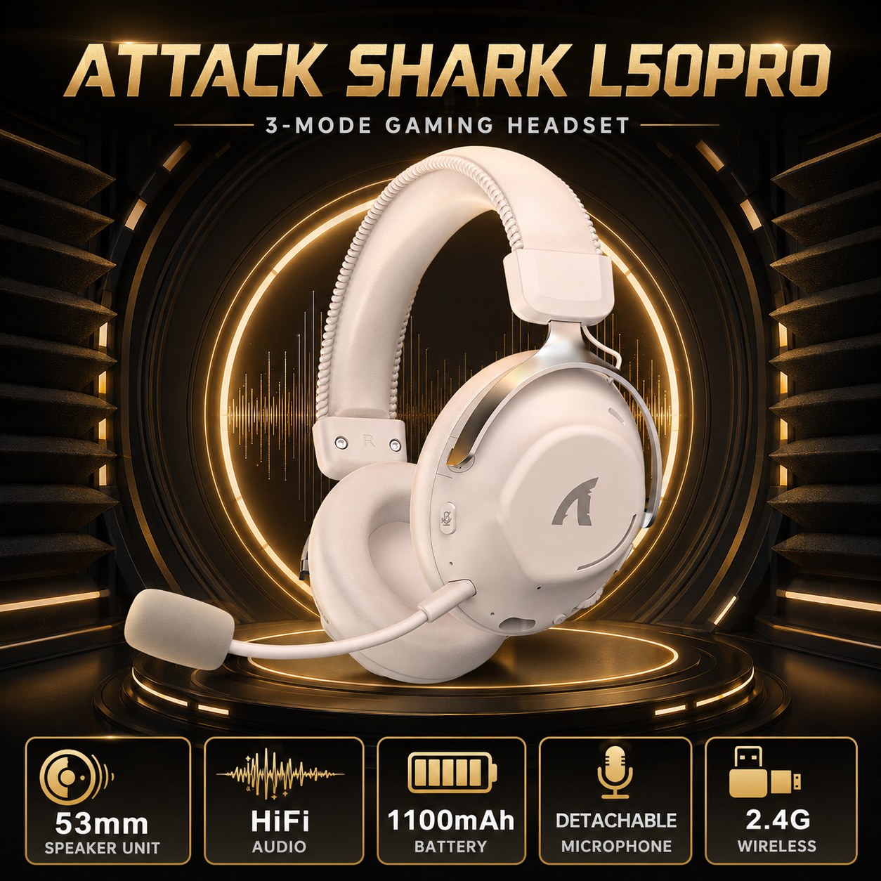 Esports Wireless Gaming Headset - ATTACK SHARK L50PRO Tri-Mode Gaming Headset